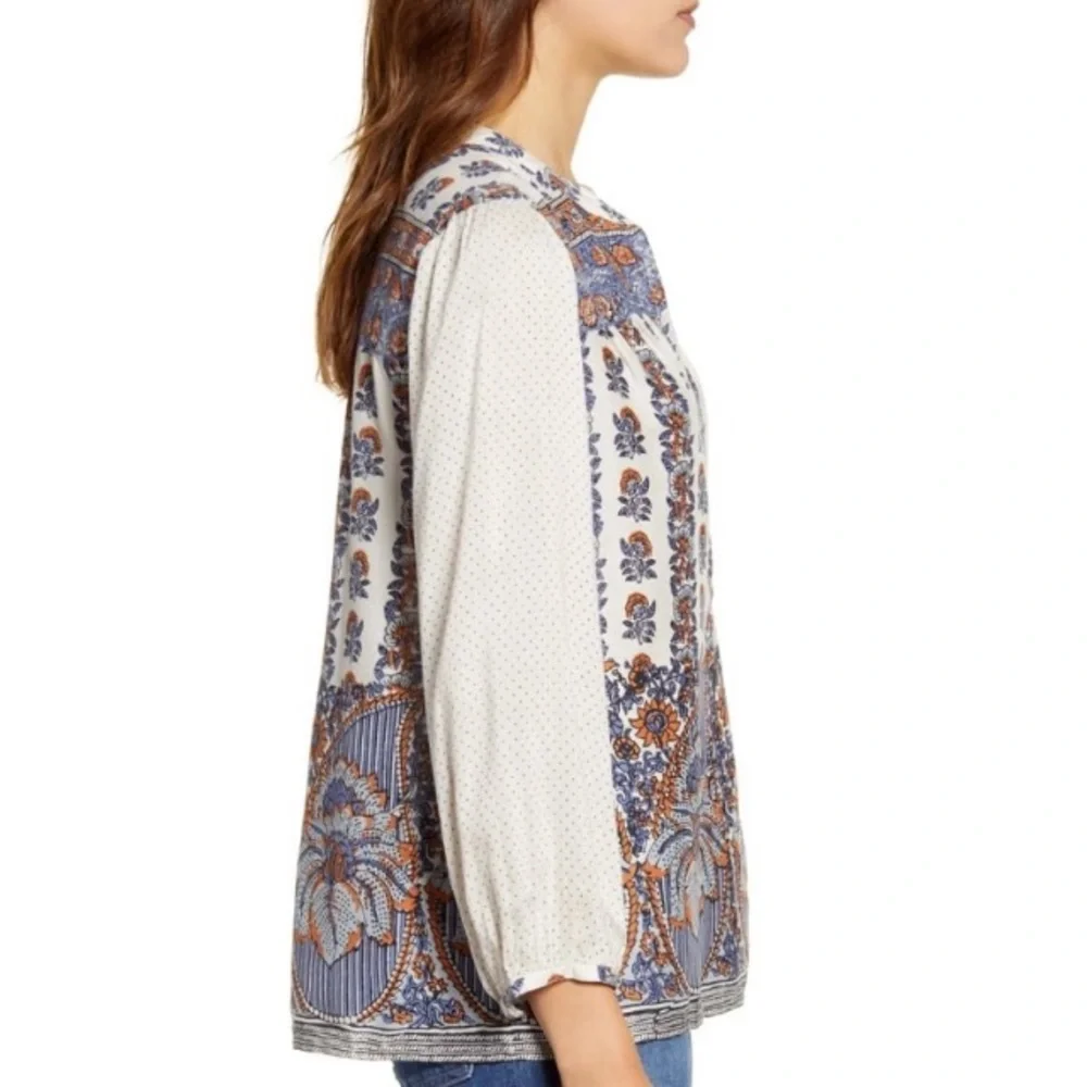 LUCKY BRAND Boho Rami Mixed Print Top…very White Lotus - Picture 2 of 5